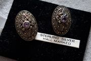 sterling silver marcasite and amethyst clip earrings