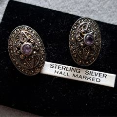 sterling silver marcasite and amethyst clip earrings