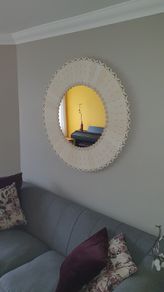 Ceramic frame mirror with leather strap edge finish - hand-made