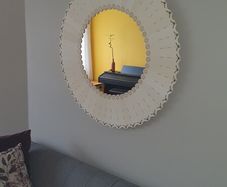 Ceramic frame mirror with leather strap edge finish - hand-made