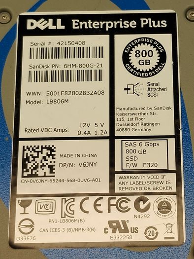 Dell 800gb Ssd Sas 6gb/s 2.5'' Lb806m 6hm-800g-21 V6jny