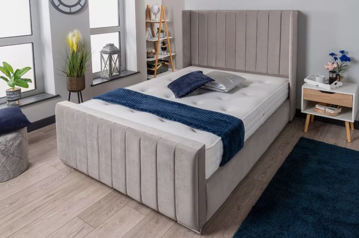 Ottoman Winged Panel Plush Velvet Upholstered Bed Frame Double & King Size Bed