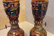 Vintage Amber Glass Oil Lamps  / 1960s