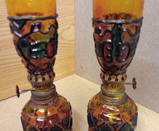 Vintage Amber Glass Oil Lamps  / 1960s