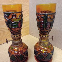 Vintage Amber Glass Oil Lamps  / 1960s