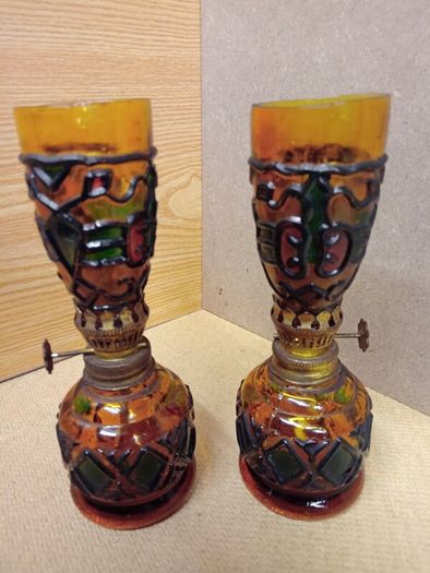 Vintage Amber Glass Oil Lamps  / 1960s