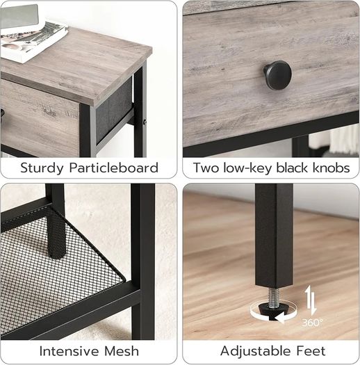 Console Table, Slim Console Table with 2 Drawers, Hallway Table with Storage, Side Table, Slim Sofa Table for Small Spaces, Living Room, Entryway, Kitchen, Greige and Black