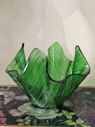 Vintage Green Glass Handkerchief Vase