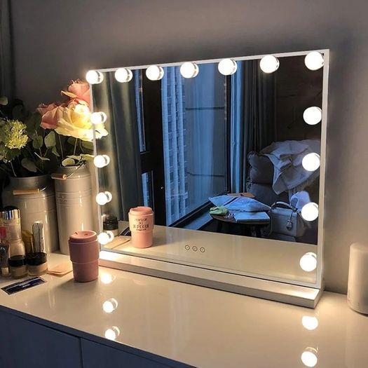Hollywood Vanity Cosmetic Mirror For Makeup with Lights, Type-C and USB Output Port, 15 Bulbs 3 Lighting Modes Tabletop and Wall Mounted
