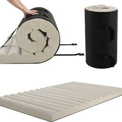 Roll Up Floor Mattress Double, 10cm Thick Portable Futon Mattress, High Density Foam Foldable Mattress, Folding Guest Bed Sleep Mattress for Travel, Car Tent, 190x120cm, Beige
