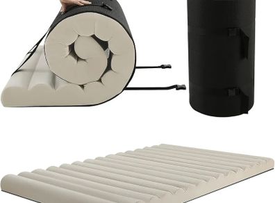 Roll Up Floor Mattress Double, 10cm Thick Portable Futon Mattress, High Density Foam Foldable Mattress, Folding Guest Bed Sleep Mattress for Travel, Car Tent, 190x120cm, Beige