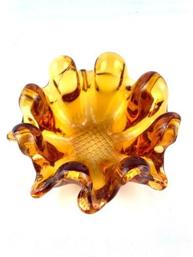 Vintage Chalet Bomboniere Amber glass bowl
