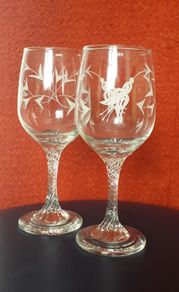 GLASSES - Pair of Etched - Wine - Fuschia Design