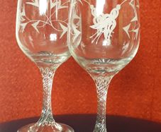 GLASSES - Pair of Etched - Wine - Fuschia Design
