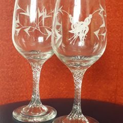 GLASSES - Pair of Etched - Wine - Fuschia Design