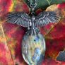 Powerful High Quality Spectoralite Labradorite Crystal And Raven Soldered Amulet Talisman Chain Image 3