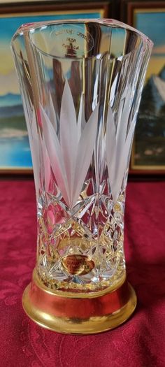 Vintage Killarney Crystal Cut Crystal Glass 8 Inch Tall Octagonal Large Flared Shaped Vase With 24 carat Gold Finishing Round Base Made In Ireland