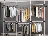 Heavy Duty Clothes Rack, 4 Poles 6 Bars Telescopic Coat Hanger Wardrobe Organiser, Hanging Rail, Garment Rack, Stainless Steel Poles and Bars, 60kg Loading per Horizontal Bar, Height Adjustable