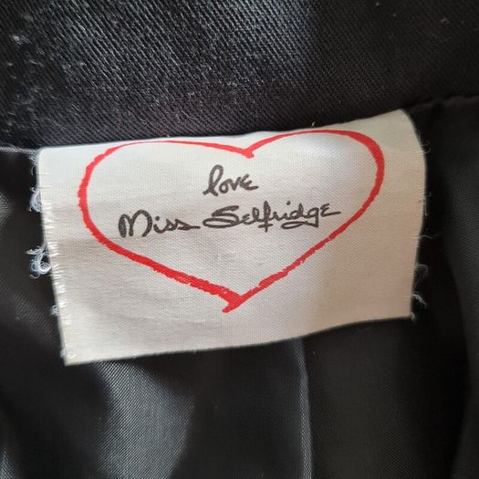 Vintage 1980s avant garde black blazer 1940s style red buttonholes M 10 12 Made in England for Miss Selfridge