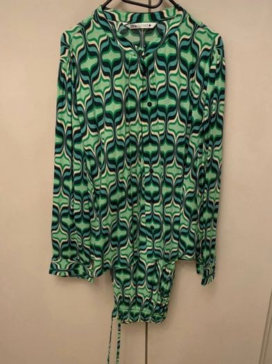Fab Zara Bloggers Insta Famous Green Printed Co Ord Set Shirt and Wide Leg Trousers