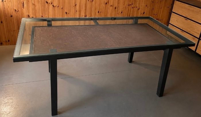 Glass & Leather Dining Table + Matching Console Table