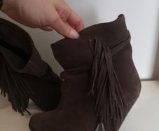 Brown Suede Leather Fringe Boots