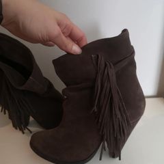 Brown Suede Leather Fringe Boots