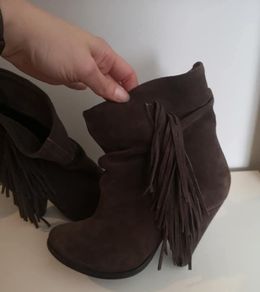 Brown Suede Leather Fringe Boots