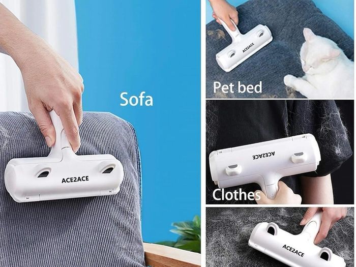 Pet Hair Remover Roller, Reusable Animal Hair Removal Brush for Dogs and Cats, Easy to Clean Fixed Areas Pet Fur from Carpet, Furniture, Rugs, Stairs, bedding and Sofa - White