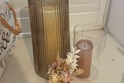 Large Amber Glass Hurricane Vases x 4