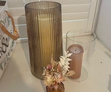 Large Amber Glass Hurricane Vases x 4 Wedding Decor