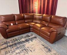 Real Leather Corner Sofa - 2 Recliners