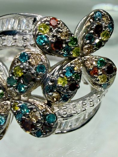 Diamond Designer-Inspired Multi-Color Diamond Floral Ring