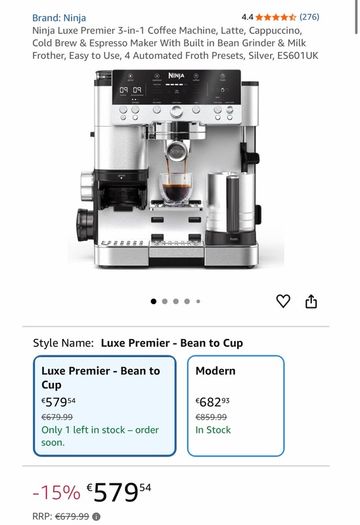 Ninja Luxe Premier 3-in-1 Coffee Machine (BRAND NEW)