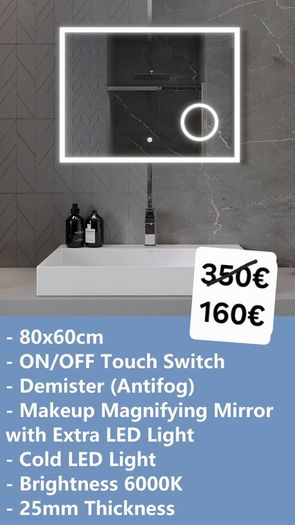 LED Bathroom Mirrors Speakers Demister Antifog Weather Station Clock Dual LED Sensor Touch