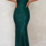 Long halter neck slim emerald green gown Image 2