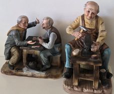 Large Vintage German Porcelain Figurines Cobbler and Card Players