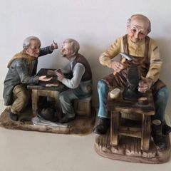 Large Vintage German Porcelain Figurines Cobbler and Card Players