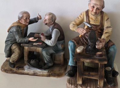Large Vintage German Porcelain Figurines Cobbler and Card Players
