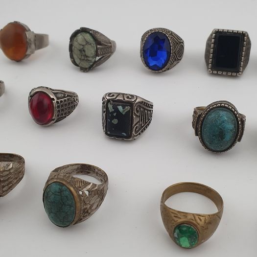 Traditional Ring Collection Lot of 15 Rustic Brass Jewellery Pieces