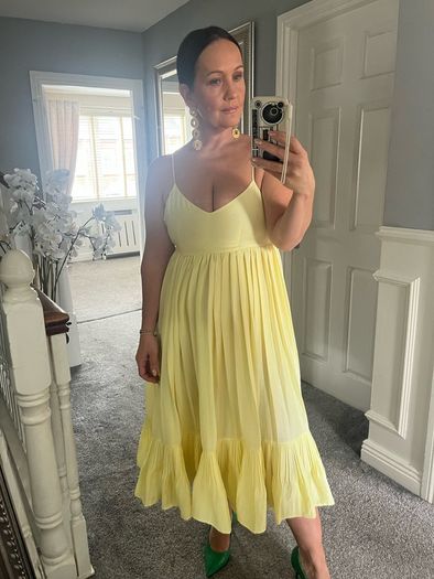 pleated midi dress
