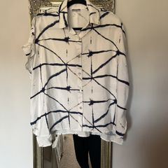 Naya white blouse with navy and taupe design