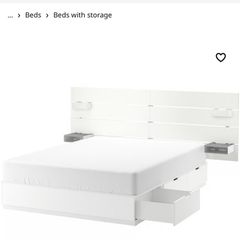 NORDLI Bed frame w storage and headboard, brown, 140x200 cm