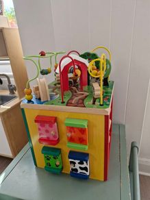 Wooden activity toy cube
