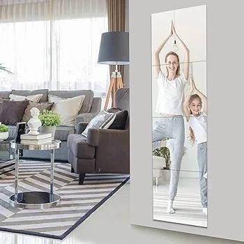 Full length mirror Tiles, 30cm x 30cm 4 Pack-Self Adhesive Real Glass Frameless Wall Mirrors for Home Decoration