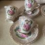 1930's Delphine Bone China 15 Puece Teaset with pale pink inside Image 8