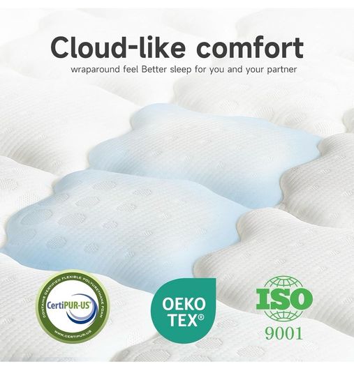 Small Double Mattress, 10.3 Inch Hybrid Mattress 4FT with Breathable Foam