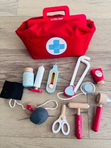 Wooden Pretend Play Toys Doctor's Set, Toolbox & Cleaning Set