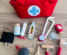 Wooden Pretend Play Toys Doctor's Set, Toolbox & Cleaning Set