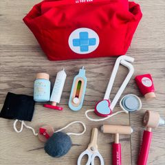 Wooden Pretend Play Toys Doctor's Set, Toolbox & Cleaning Set
